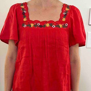 Sezane Square Neck Red Embroidered Top Size FR 36 (US 4)